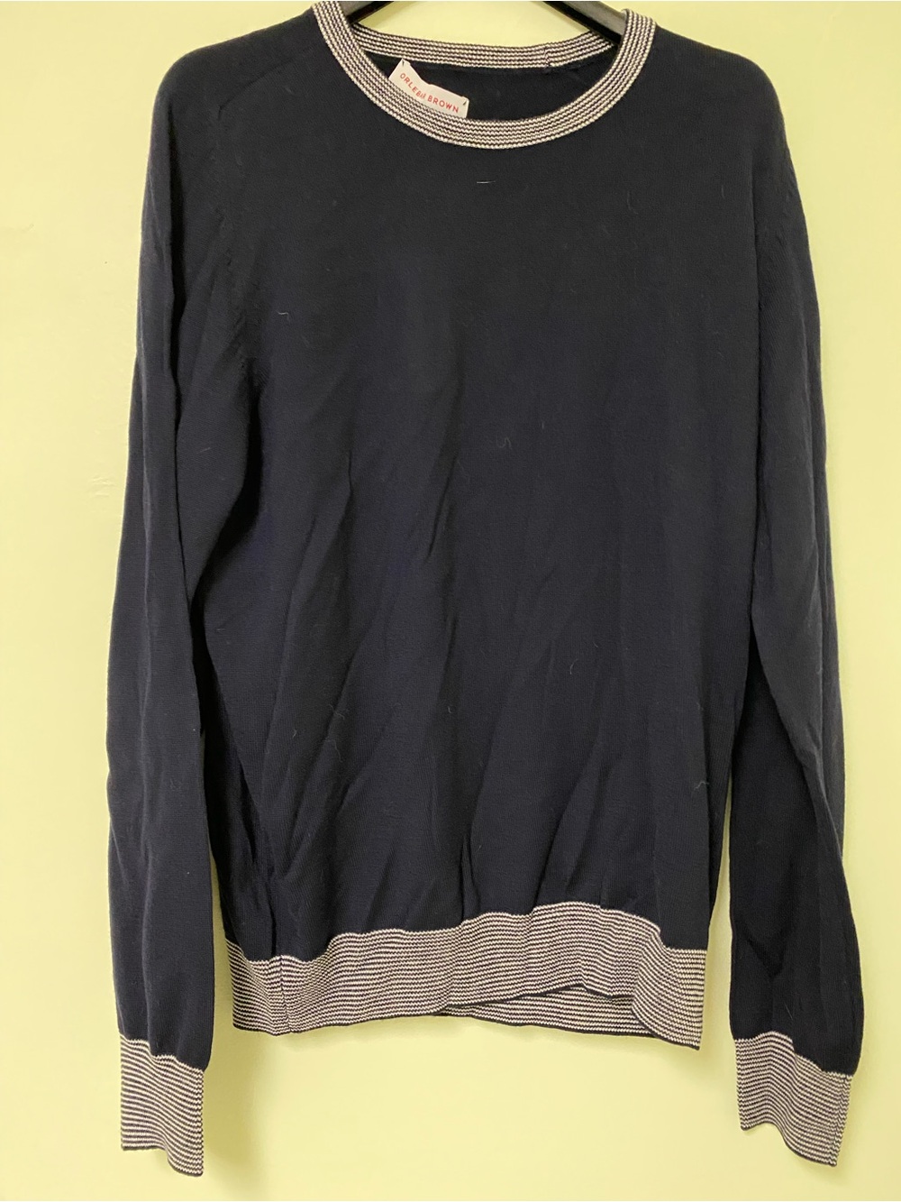 Orlebar Brown Navy Crewneck Sweater with Ivory-Trim